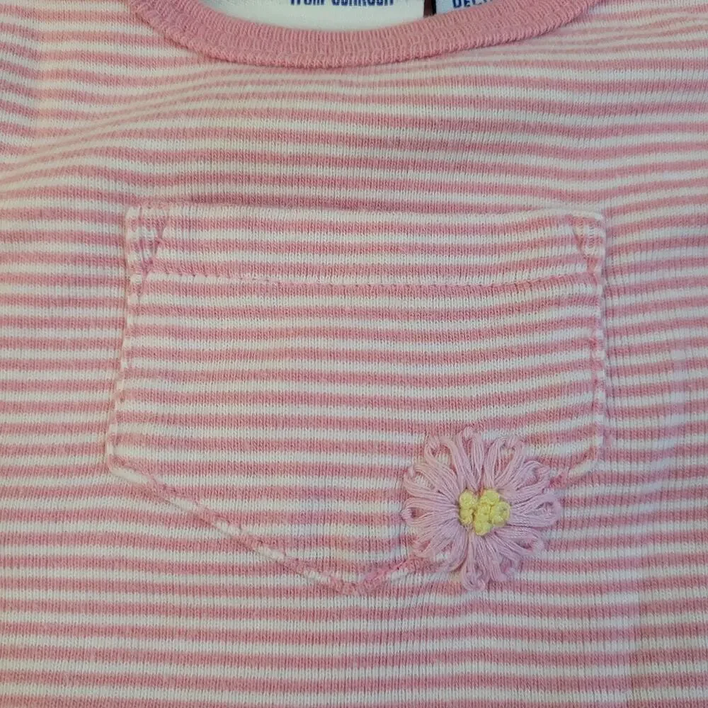 Genuine Kids OshKosh Denim Jumper Dress Set 6M Pink Stripe Tee Baby Daisy